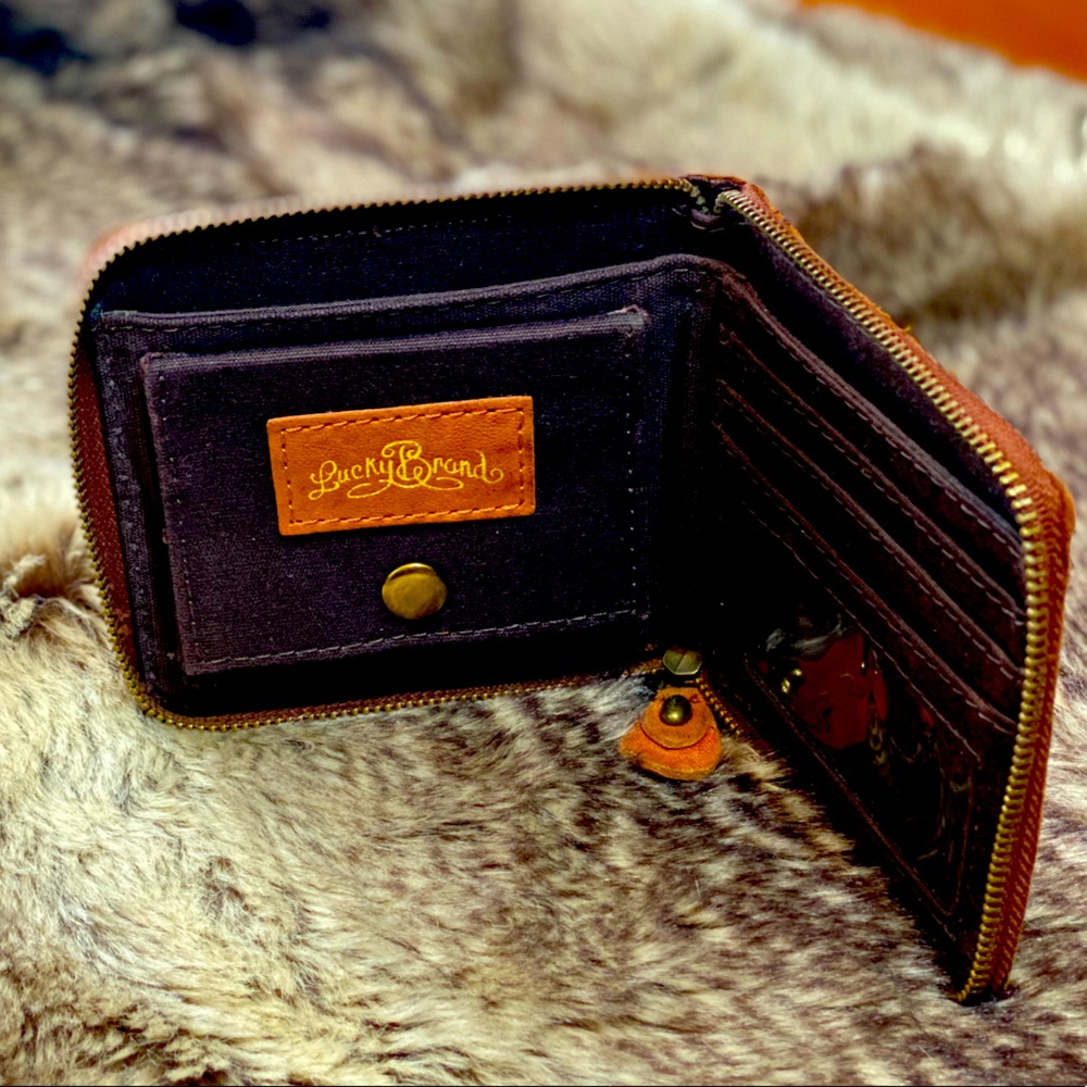 Lucky brand embroidered leather wallet